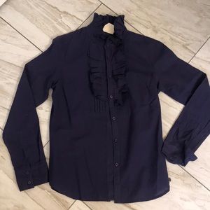 Navy Blue Ruffled Blouse Tommy Girl sz M